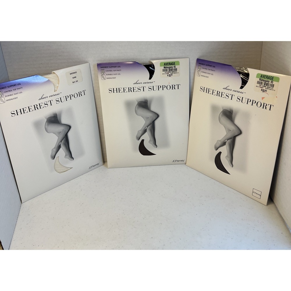 Sheer Caress Sheerest Support Pantyhose Bone White Mahogany Control Top‎ Average